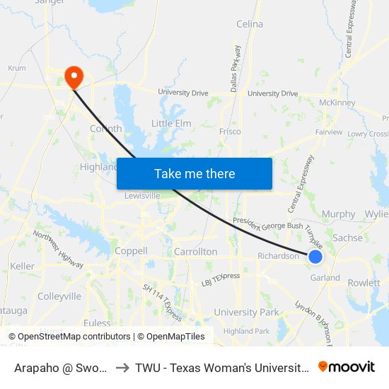 Arapaho @ Sword - N - MB to TWU - Texas Woman's University Denton Campus map