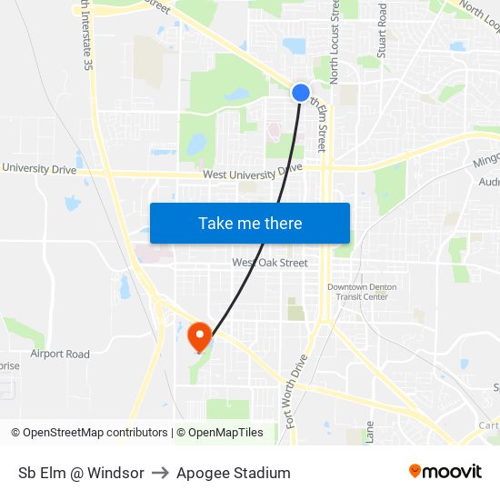 Sb Elm @ Windsor to Apogee Stadium map