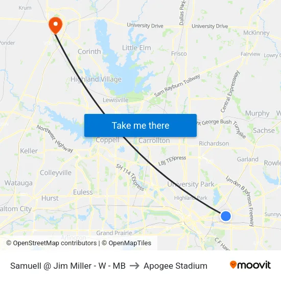 Samuell @ Jim Miller - W - MB to Apogee Stadium map