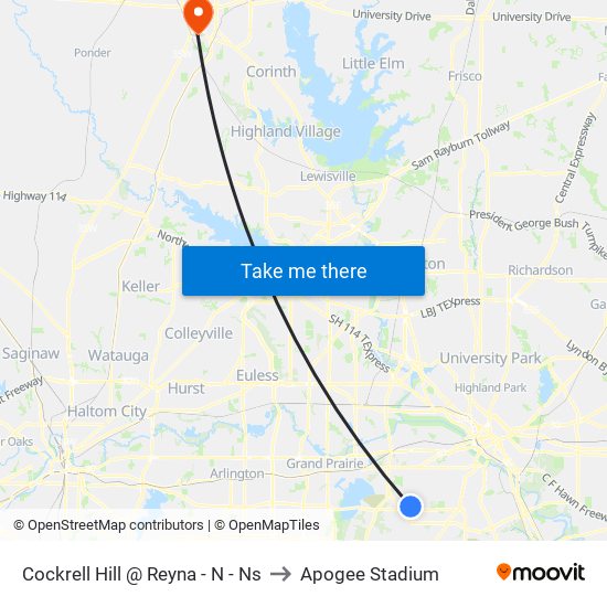 Cockrell Hill @ Reyna - N - Ns to Apogee Stadium map