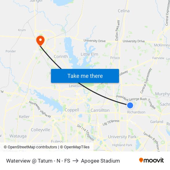 Waterview @ Tatum - N - FS to Apogee Stadium map