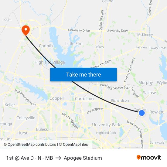 1st @ Ave D - N - MB to Apogee Stadium map