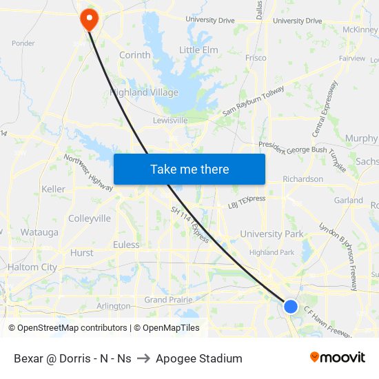 Bexar @ Dorris - N - Ns to Apogee Stadium map