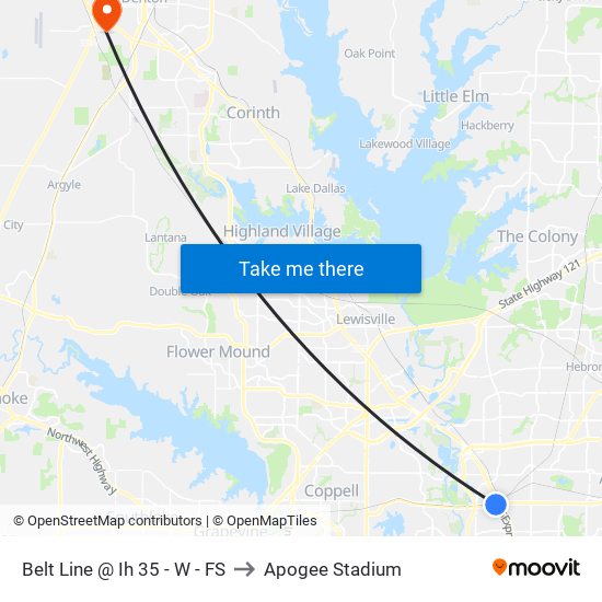 Belt Line @ Ih 35 - W - FS to Apogee Stadium map