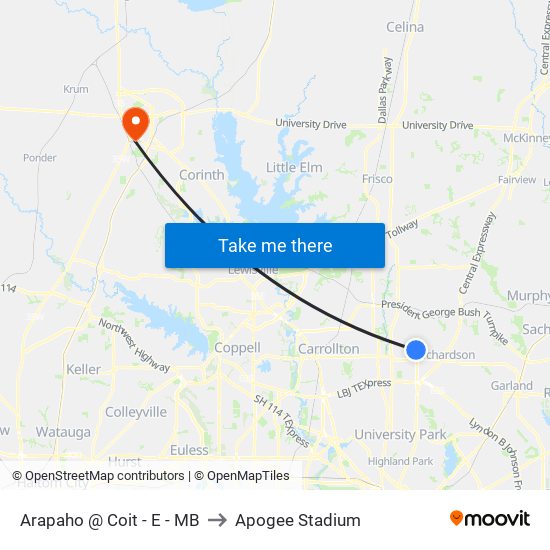 Arapaho @ Coit - E - MB to Apogee Stadium map