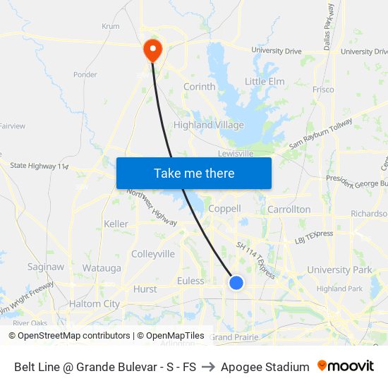 Belt Line @ Grande Bulevar - S - FS to Apogee Stadium map