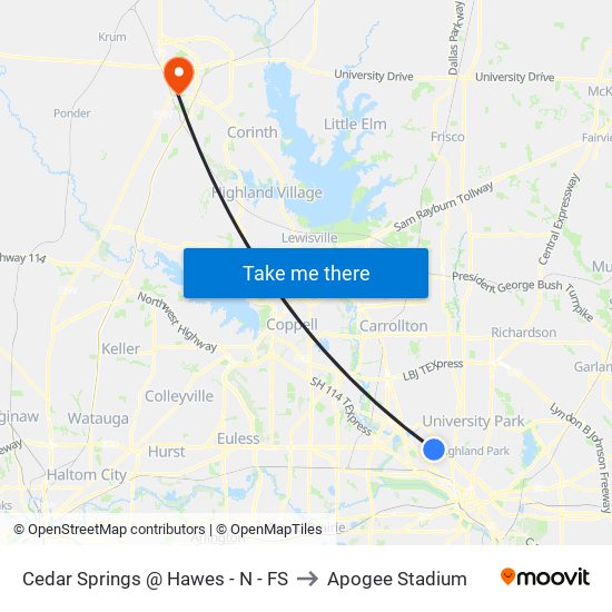 Cedar Springs @ Hawes - N - FS to Apogee Stadium map