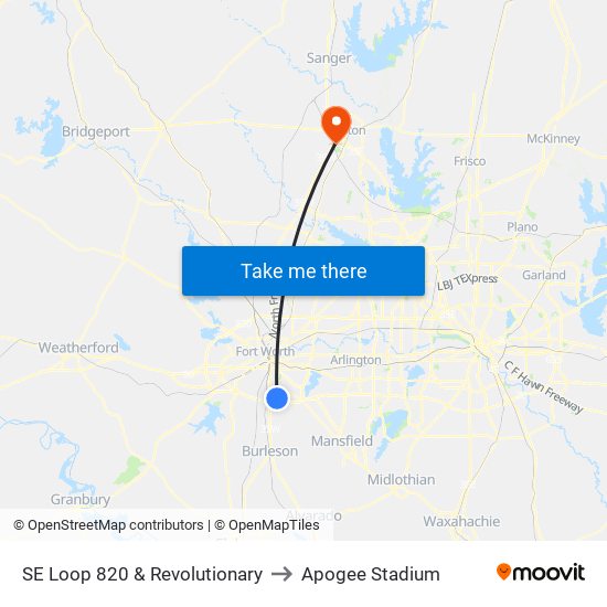 SE Loop 820 & Revolutionary to Apogee Stadium map