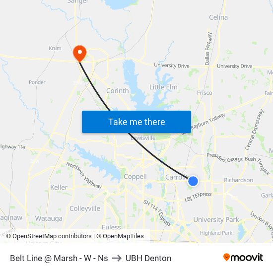 Belt Line @ Marsh - W - Ns to UBH Denton map