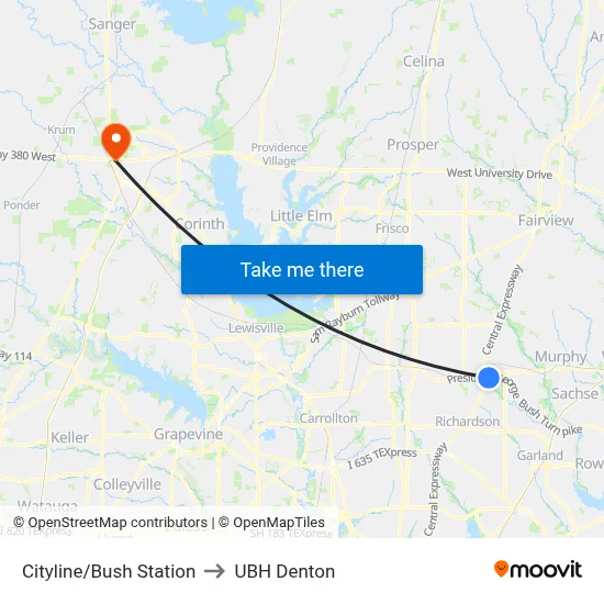Cityline/Bush Station to UBH Denton map