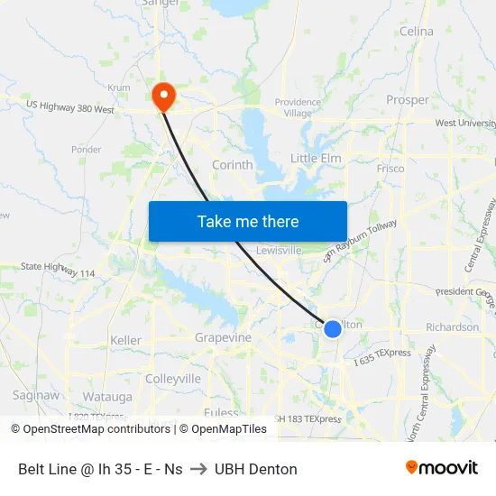Belt Line @ Ih 35 - E - Ns to UBH Denton map