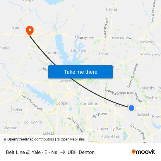 Belt Line @ Yale - E - Ns to UBH Denton map