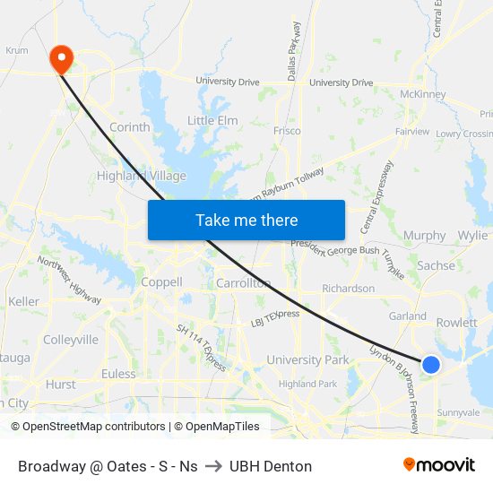 Broadway @ Oates - S - Ns to UBH Denton map