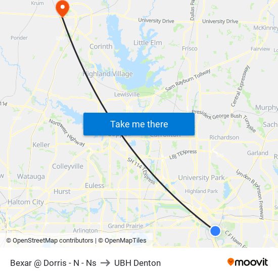 Bexar @ Dorris - N - Ns to UBH Denton map
