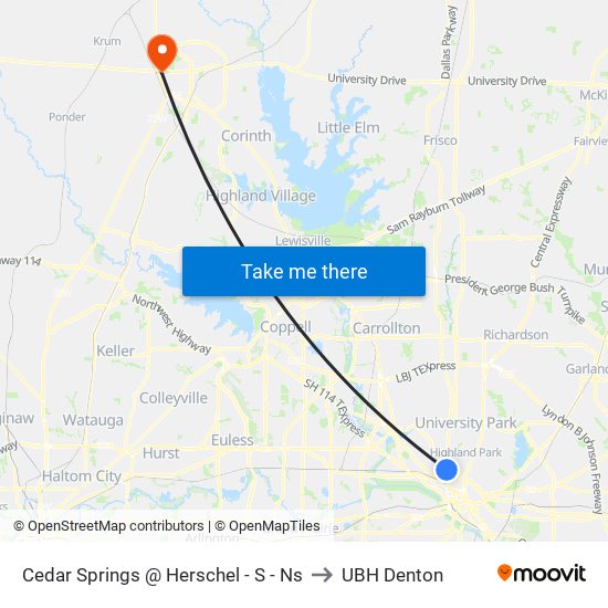 Cedar Springs @ Herschel - S - Ns to UBH Denton map