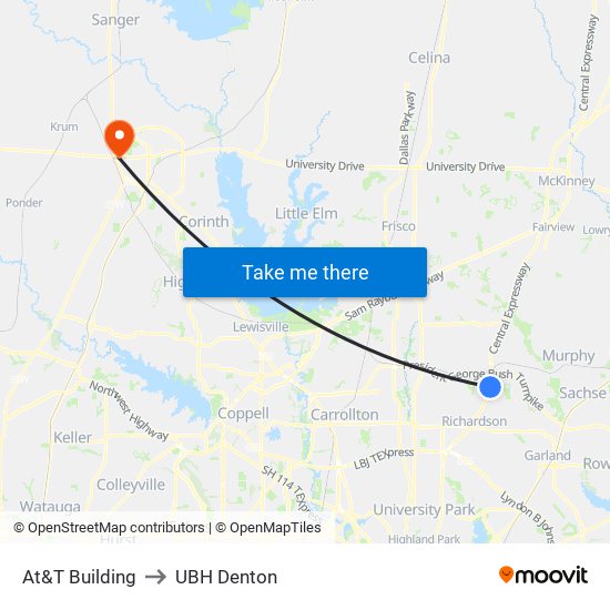 At&T Building to UBH Denton map