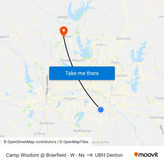 Camp Wisdom @ Brierfield - W - Ns to UBH Denton map