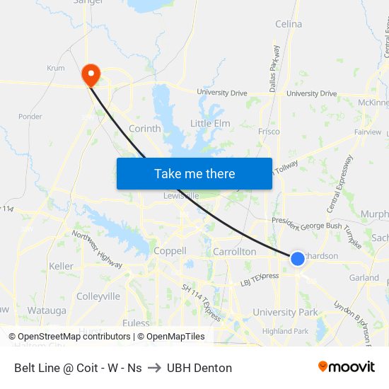 Belt Line @ Coit - W - Ns to UBH Denton map