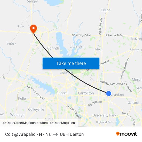Coit @ Arapaho - N - Ns to UBH Denton map
