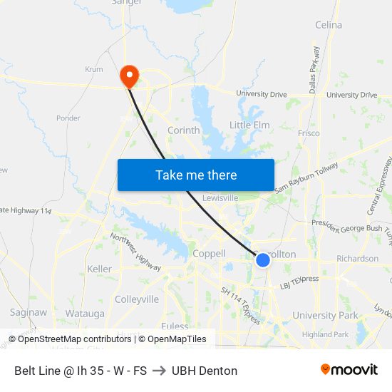 Belt Line @ Ih 35 - W - FS to UBH Denton map