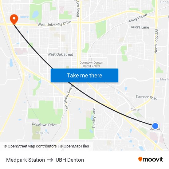 Medpark Station to UBH Denton map