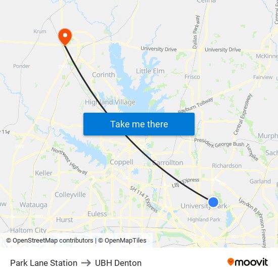 Park Lane Station to UBH Denton map