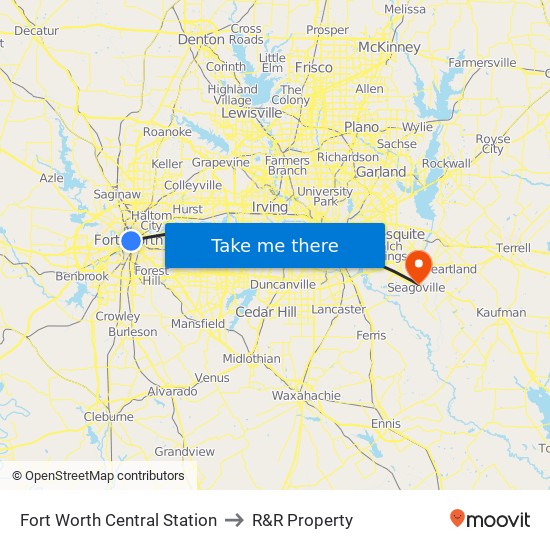 Fort Worth Central Station to R&R Property map