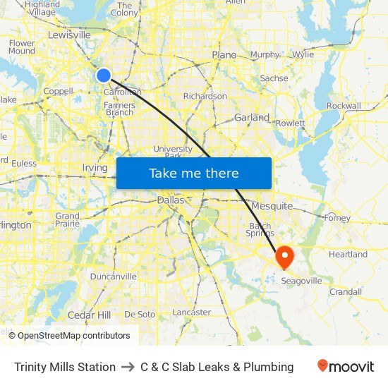 Trinity Mills Station to C & C Slab Leaks & Plumbing map