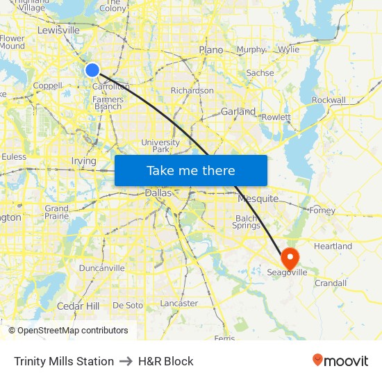 Trinity Mills Station to H&R Block map