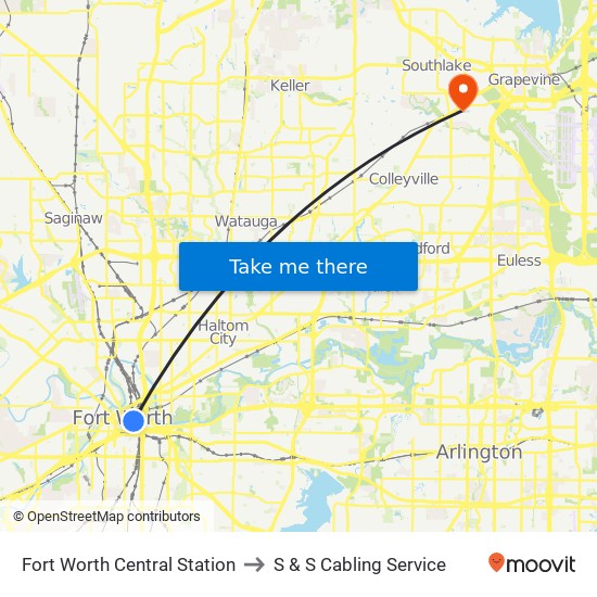 Fort Worth Central Station to S & S Cabling Service map