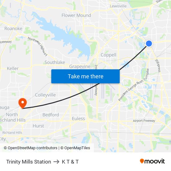 Trinity Mills Station to K T & T map