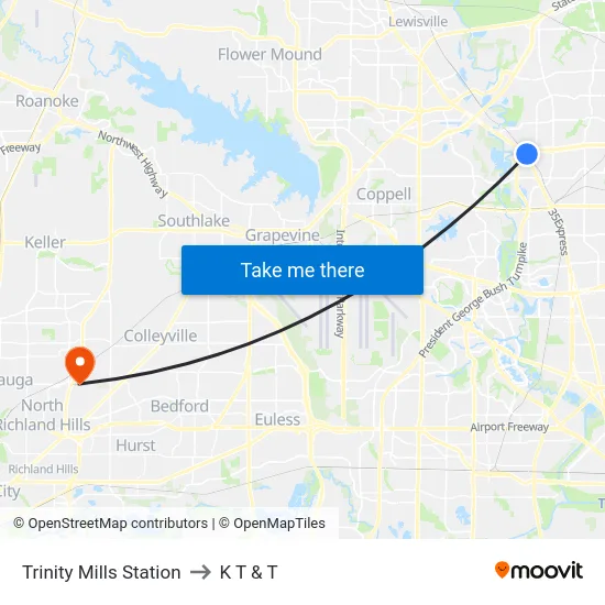 Trinity Mills Station to K T & T map