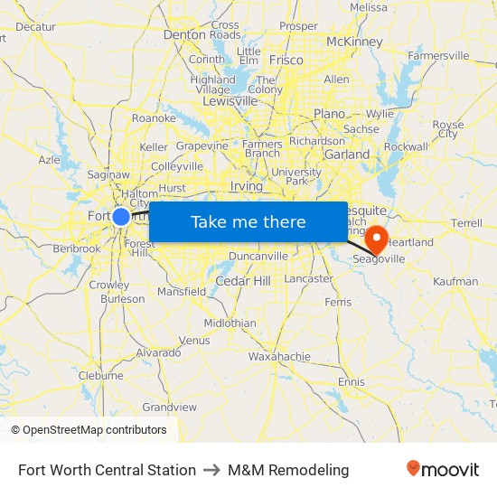 Fort Worth Central Station to M&M Remodeling map