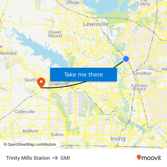 Trinity Mills Station to GMI map