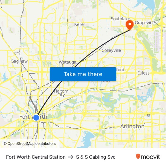 Fort Worth Central Station to S & S Cabling Svc map