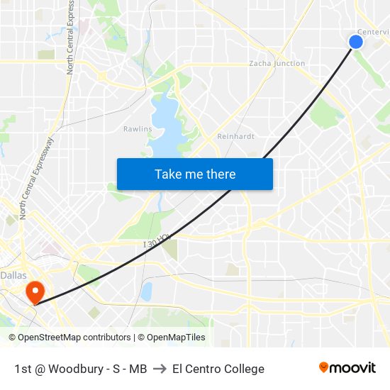 1st @ Woodbury - S - MB to El Centro College map