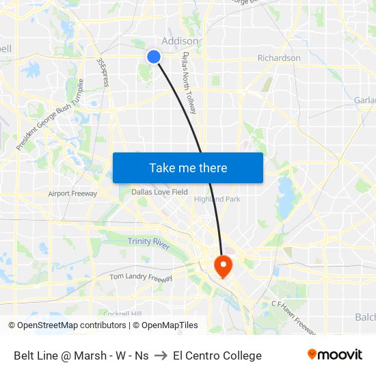 Belt Line @ Marsh - W - Ns to El Centro College map