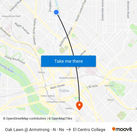 Oak Lawn @ Armstrong - N - Ns to El Centro College map