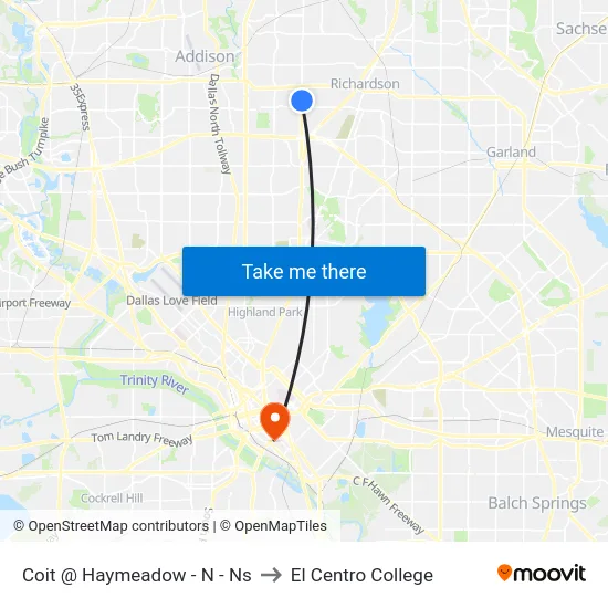 Coit @ Haymeadow - N - Ns to El Centro College map