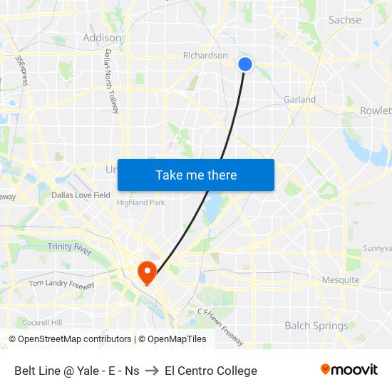 Belt Line @ Yale - E - Ns to El Centro College map