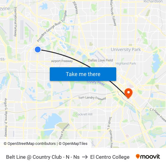 Belt Line @ Country Club - N - Ns to El Centro College map