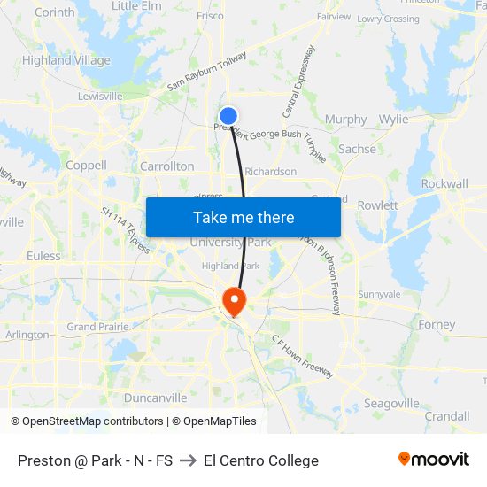 Preston @ Park - N - FS to El Centro College map