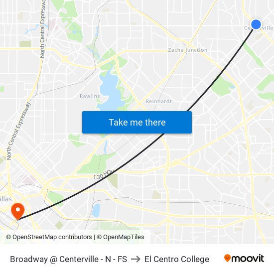 Broadway @ Centerville - N - FS to El Centro College map