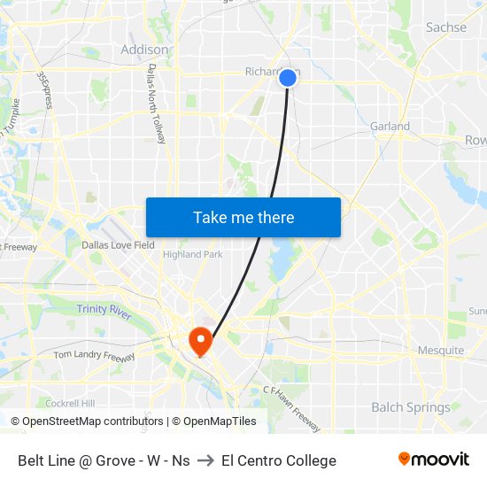 Belt Line @ Grove - W - Ns to El Centro College map