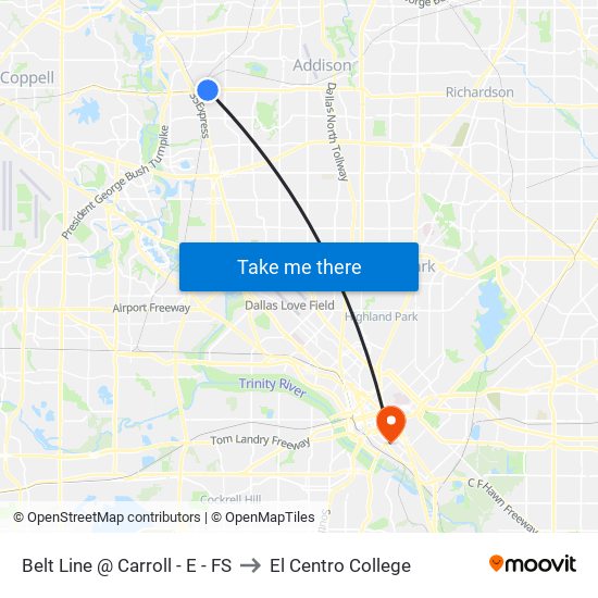 Belt Line @ Carroll - E - FS to El Centro College map