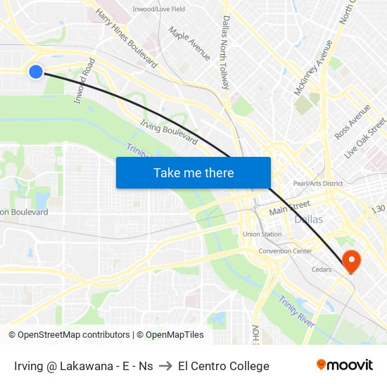 Irving @ Lakawana - E - Ns to El Centro College map