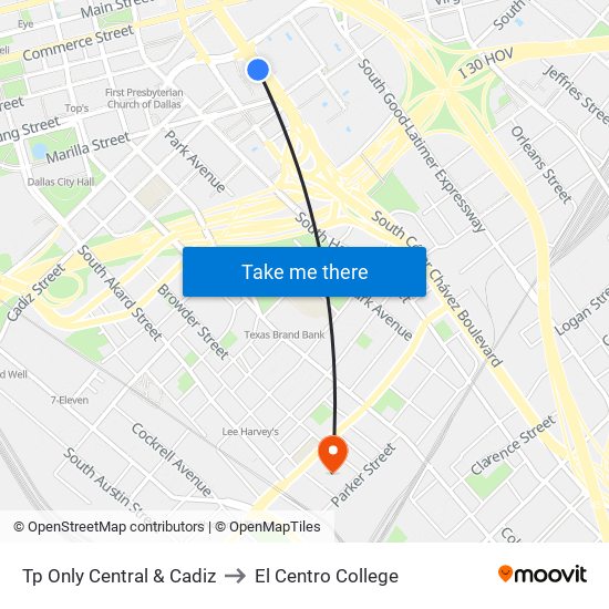 Tp Only Central & Cadiz to El Centro College map