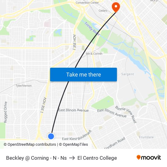 Beckley @ Corning - N - Ns to El Centro College map