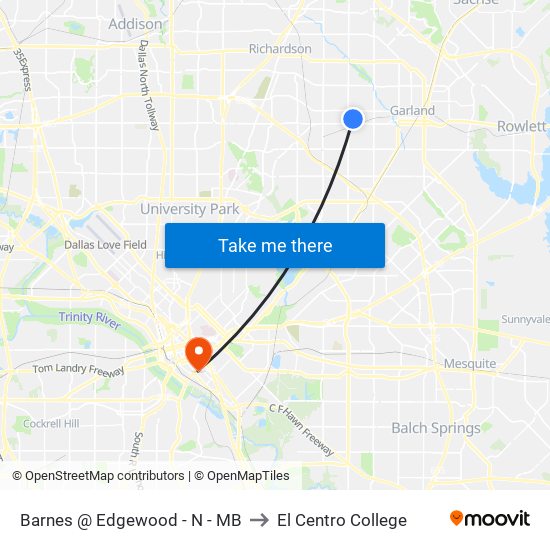 Barnes @ Edgewood - N - MB to El Centro College map