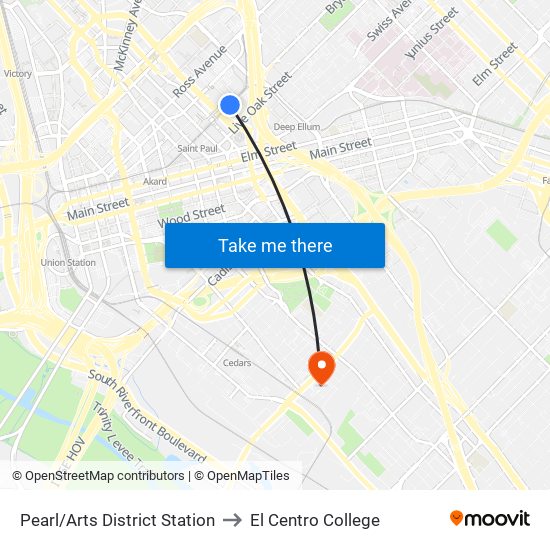 Pearl/Arts District Station to El Centro College map